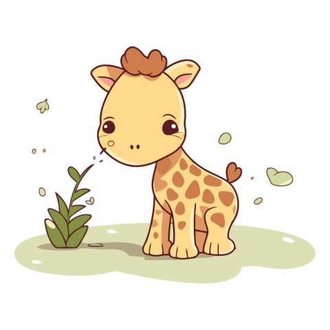 Cute baby giraffe sitting on the grass.