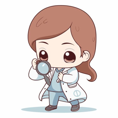 cute little girl with magnifying glass cartoon vector illustrati