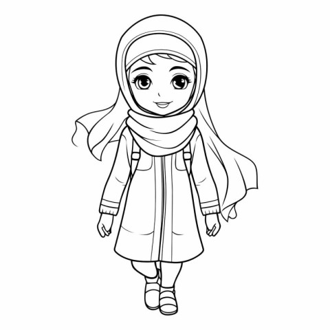 cute arabic girl with scarf cartoon vector illustration graphic