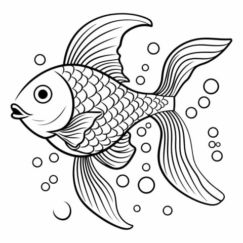 Black and White Cartoon Illustration of a Fish with Bubbles Colo