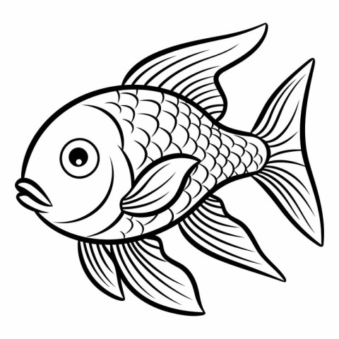 Black and White Cartoon Illustration of Cute Fish Animal Charact