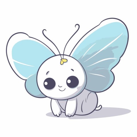 Cute butterfly on white background. Cartoon style.