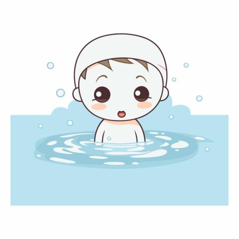 cute boy swimming in the pool with water splash vector illustrat