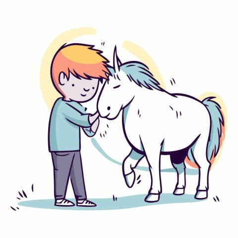 Little boy with a pony of a little boy and a horse.