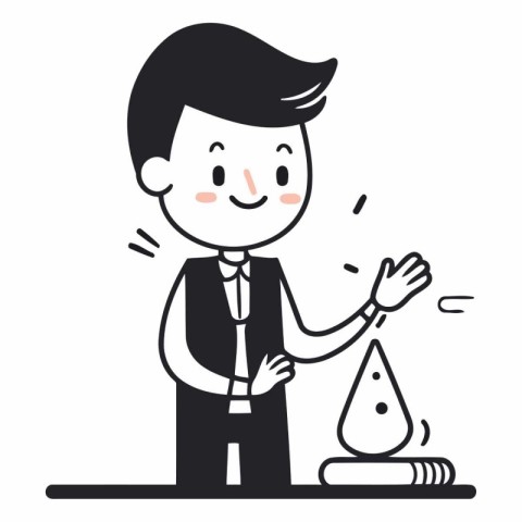 Illustration of a young businessman in a suit throwing a drop of