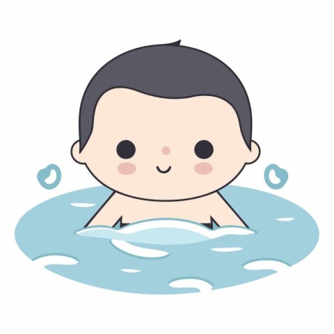 cute little boy swimming in the pool isolated icon vector illust