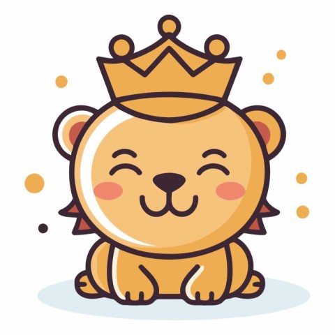 Cute little lion with crown in cartoon style.