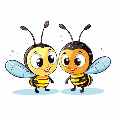 Two cute cartoon bees isolated on a white background.