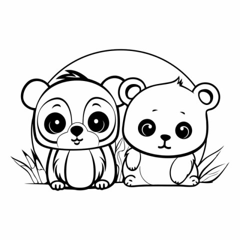 cute panda bear and bear couple cartoon vector illustration grap