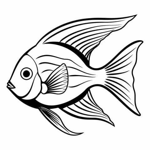 Black and white vector illustration of a fish isolated on a whit