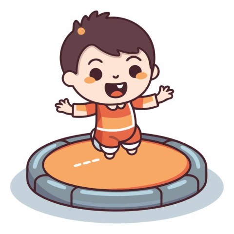 Cute little boy jumping on trampoline.