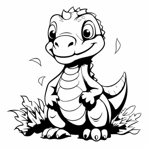 Cute Dinosaur - Black and White Cartoon Illustration for Colorin