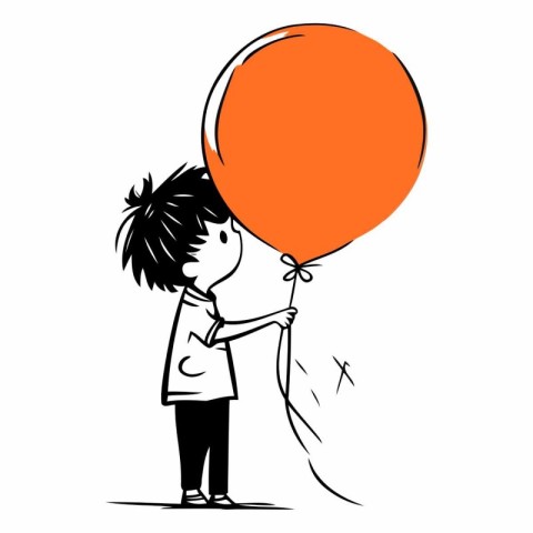 Boy with a balloon on a white background in cartoon style.