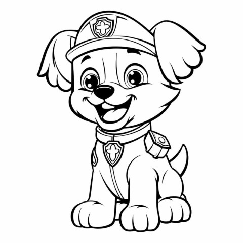 Black and White Cartoon Illustration of Cute Puppy Police Dog An