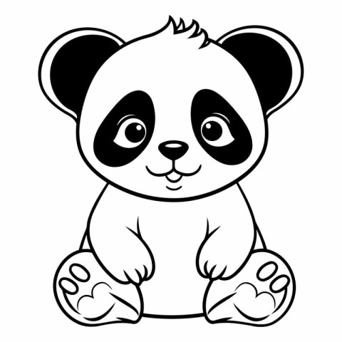 cute panda bear cartoon in black and white vector illustration g