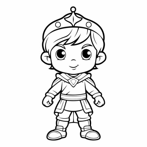 Cute little boy in medieval costume for coloring book