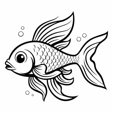 Illustration of a Goldfish with Bubbles on a White Background