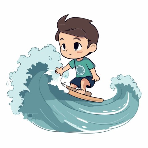 Boy surfing on the wave of a cartoon character.