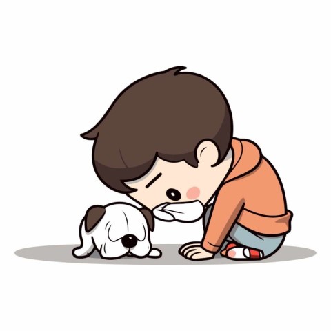 Boy crying with his pet dog - Colorful Cartoon Vector Illustrati