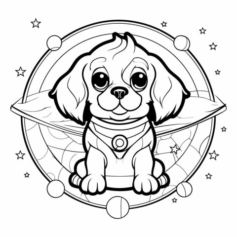 Black and White Cartoon Illustration of Cute Puppy Dog for Color