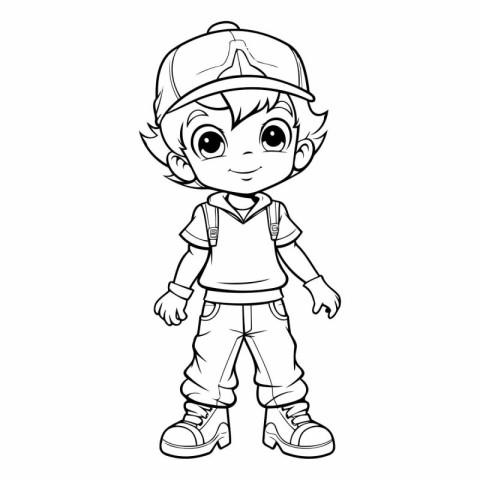 Cute little boy in baseball cap for coloring book