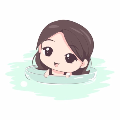 Cute little girl floating in the swimming pool.