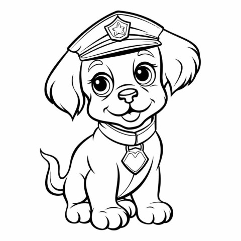 Cute puppy in pilot hat for coloring book.