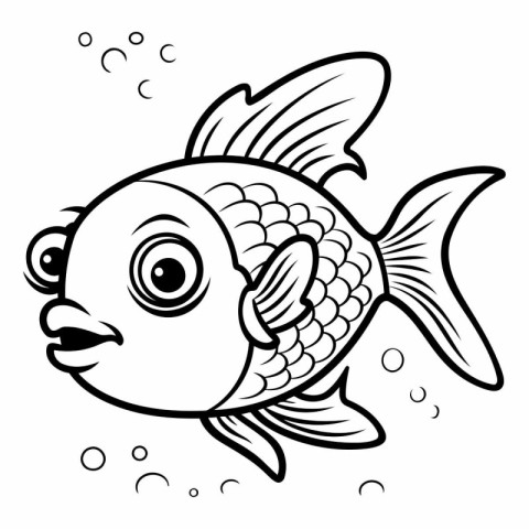 Black and White Cartoon Illustration of Cute Fish Animal Charact