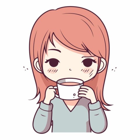 Illustration of a young woman with a cup of hot coffee.