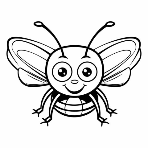 Black and White Cartoon Illustration of Cute Bee Character for C