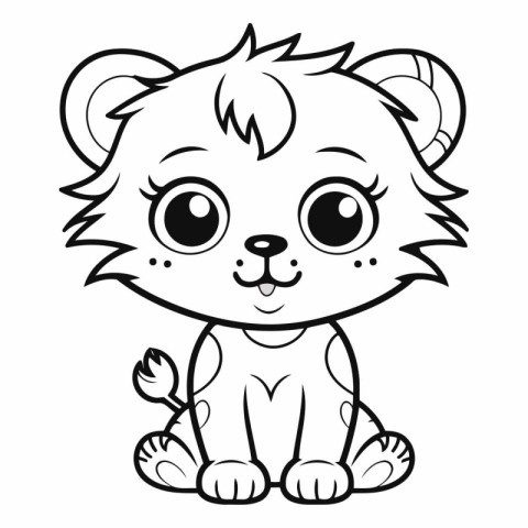 Cute cartoon tiger. Black and white vector illustration for colo