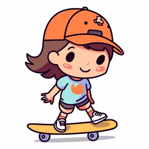 Cute Cartoon Girl Skateboarder.