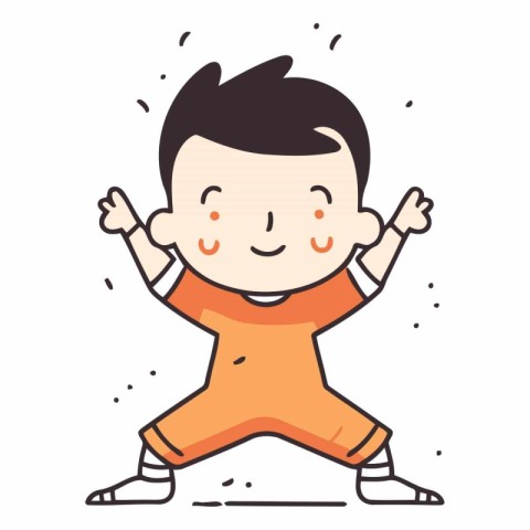 Illustration of a Kid Boy Wearing an Orange Shirt Doing Yoga