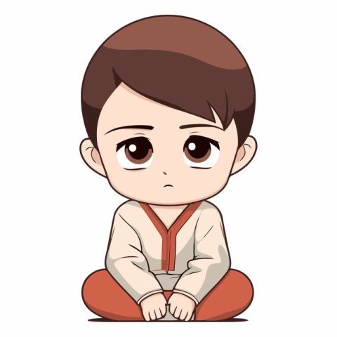 cute little boy sitting and looking at camera cartoon vector ill