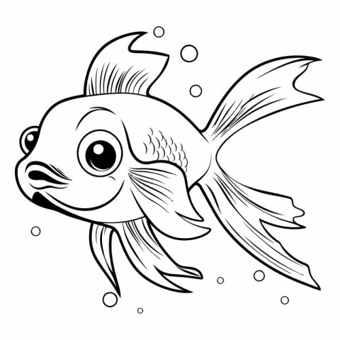 Black and White Cartoon Illustration of Cute Fish Animal Charact