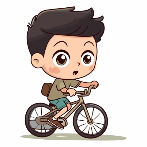 Cute boy riding a bicycle on white background.