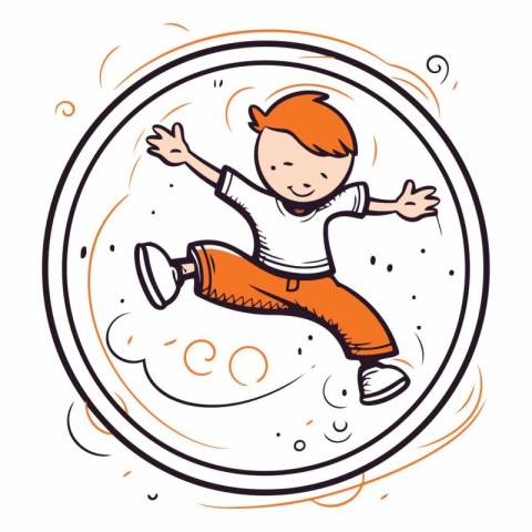 Cute little boy jumping in the air. Vector hand drawn illustrati