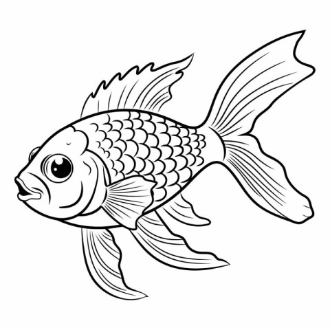 Black and White Cartoon Illustration of Cute Fish Animal Charact