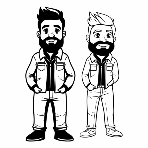 Hipster men cartoon in black and white vector illustration graph