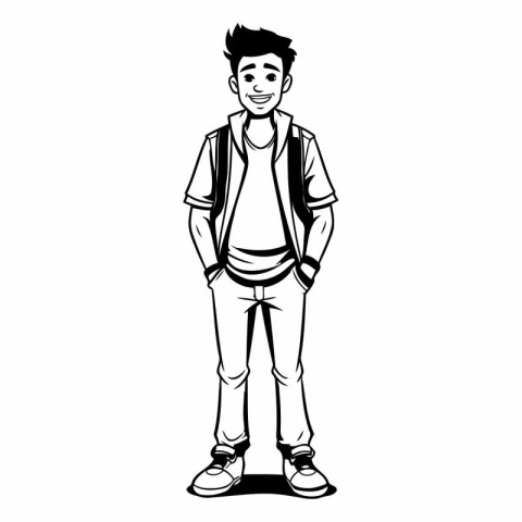 young man with backpack cartoon vector illustration graphic desi