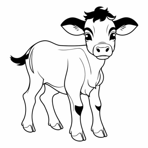 Black and white vector illustration of a cow isolated on a white