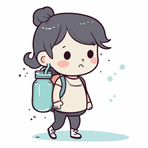 Girl carrying a bottle of water of a child holding a bottle of w