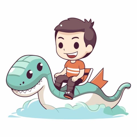 Boy riding a dragon in the sea. eps