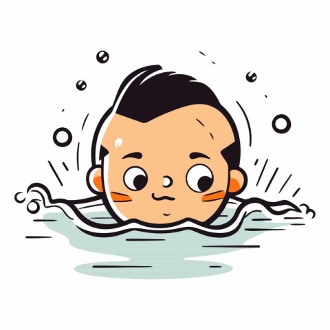 Cartoon face of a man in swimming pool.