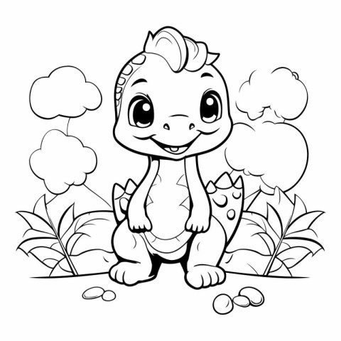 Coloring Page Outline of a baby dinosaur isolated on white backg