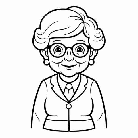 Black and White Cartoon Illustration of Grandmother Comic Charac