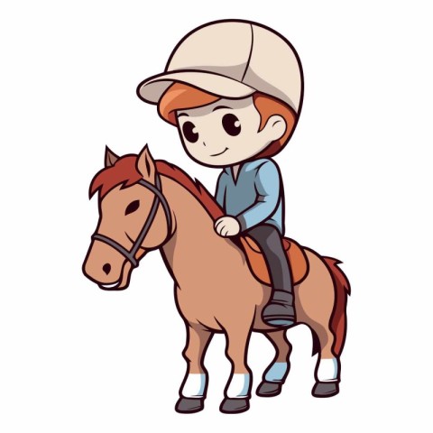 Boy riding a horse on a white background. Vector cartoon illustr