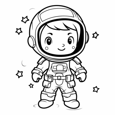 Cute astronaut boy in spacesuit for coloring book