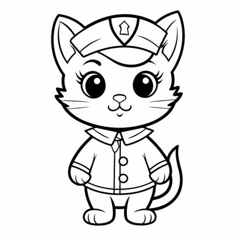 Black and White Cartoon Illustration of Cute Cat Sailor Characte