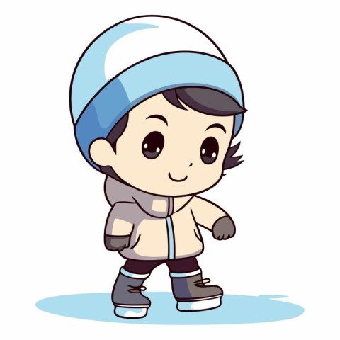 Cute Boy Ice Skating Cartoon Mascot Character Illustration